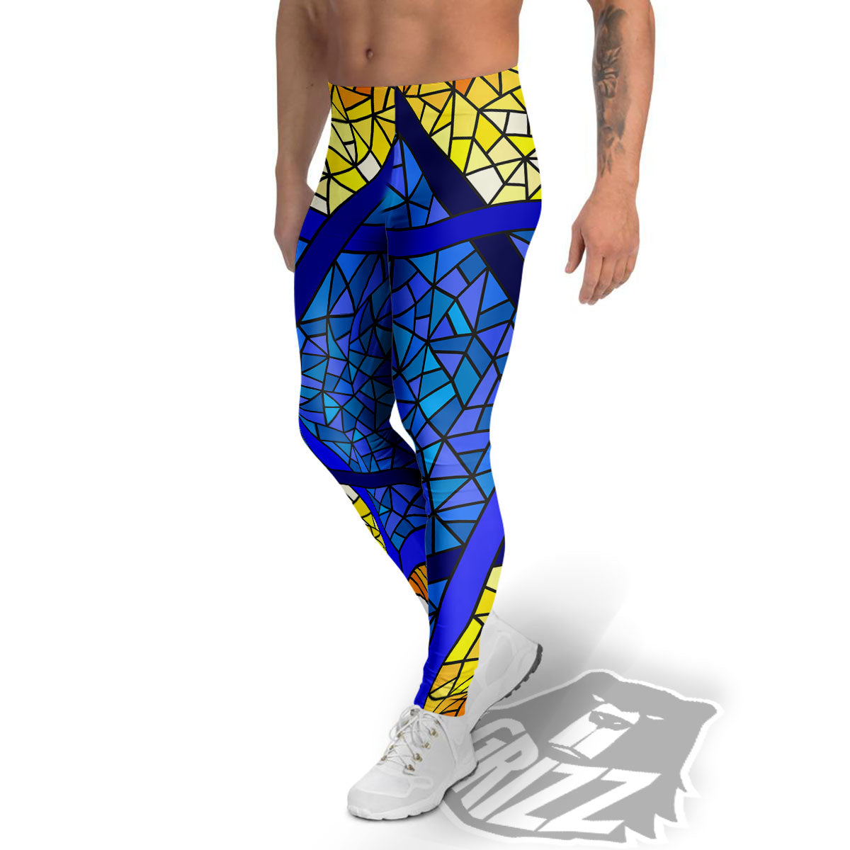Star of David Stained Glass Print Men's Leggings-grizzshop