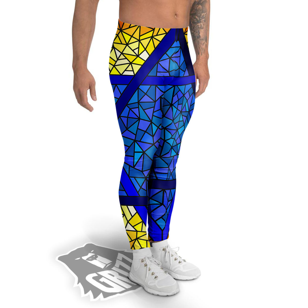 Star of David Stained Glass Print Men's Leggings-grizzshop