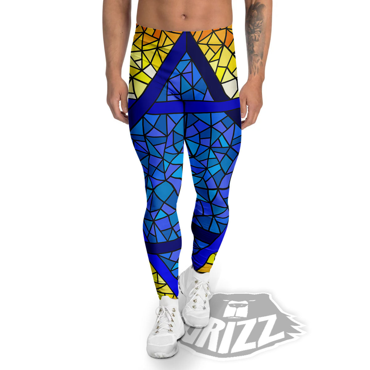 Star of David Stained Glass Print Men's Leggings-grizzshop