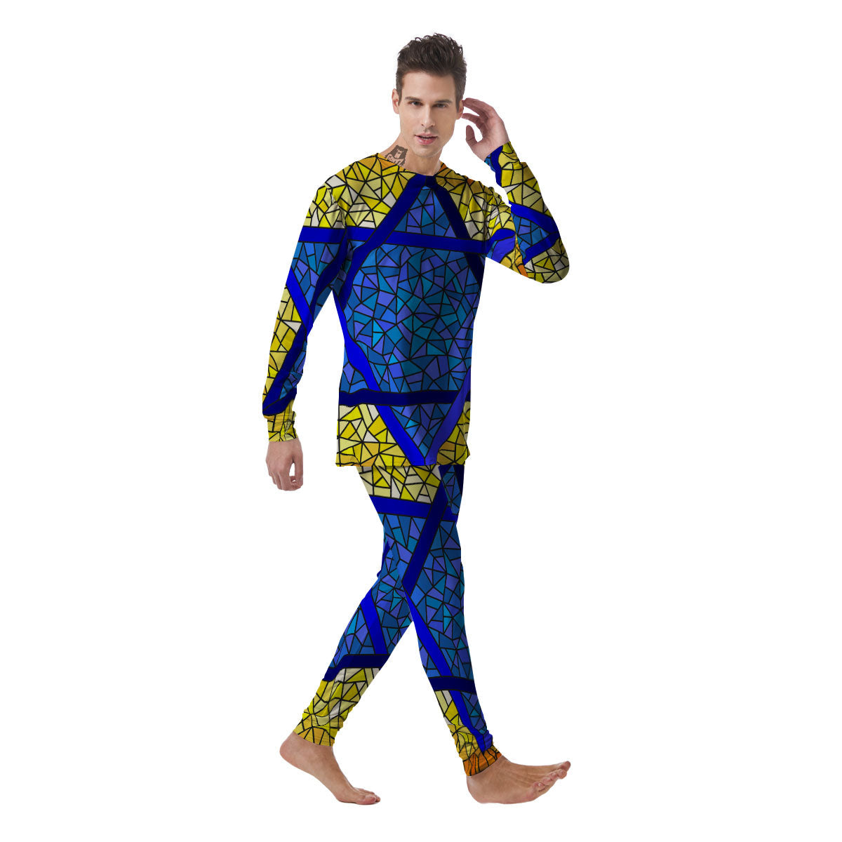 Star of David Stained Glass Print Men's Pajamas-grizzshop