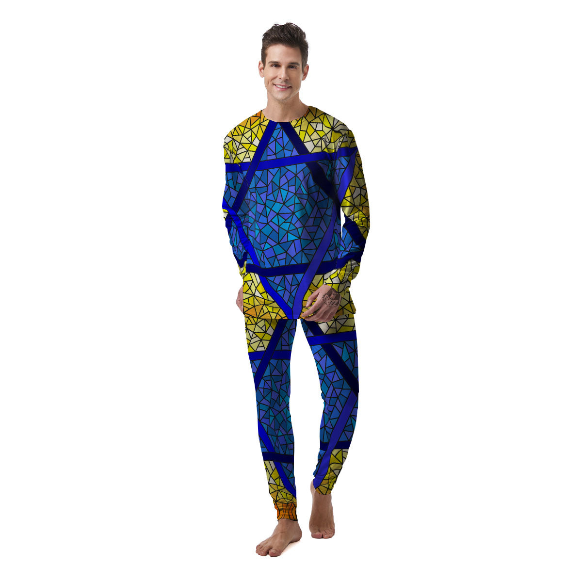 Star of David Stained Glass Print Men's Pajamas-grizzshop