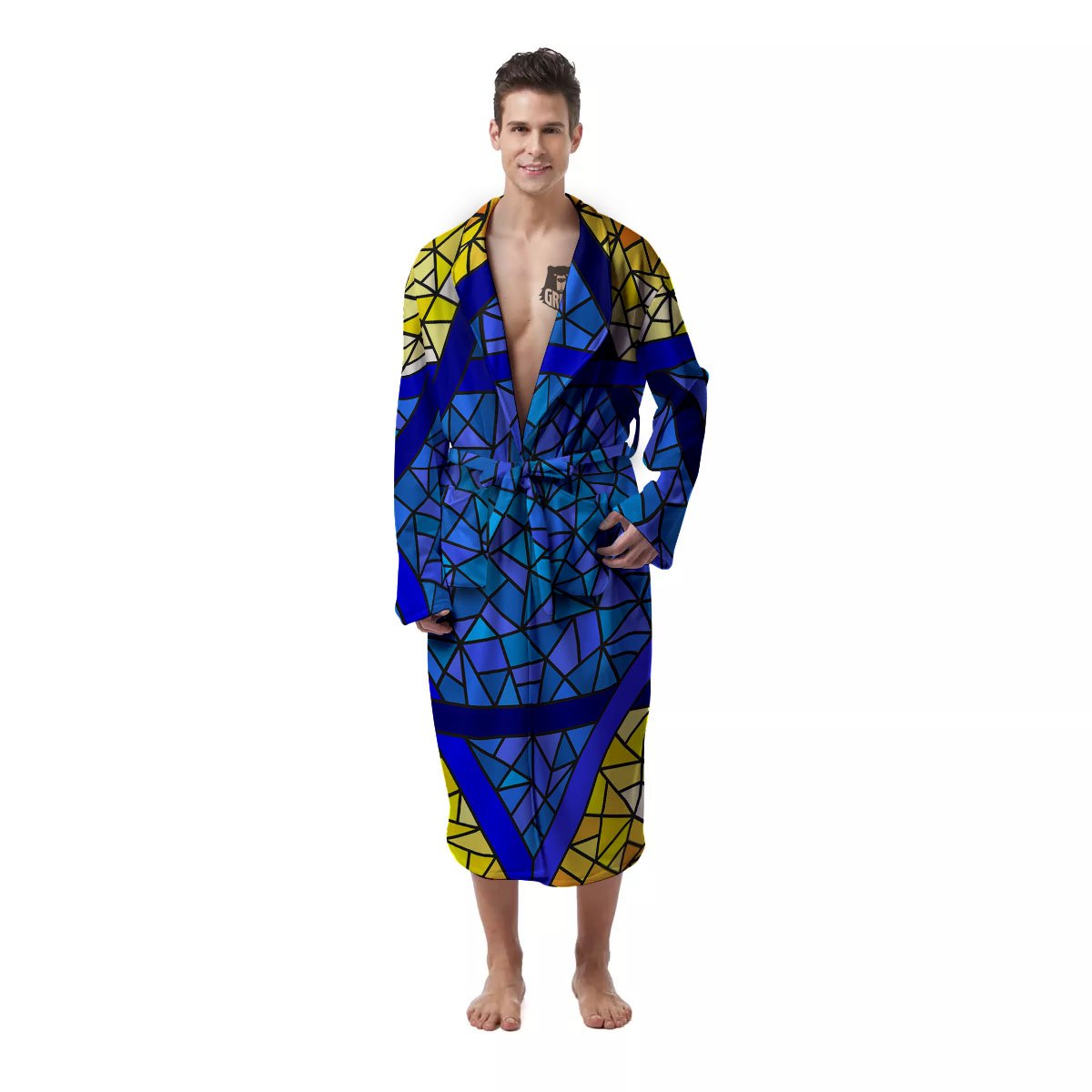 Star of David Stained Glass Print Men's Robe-grizzshop