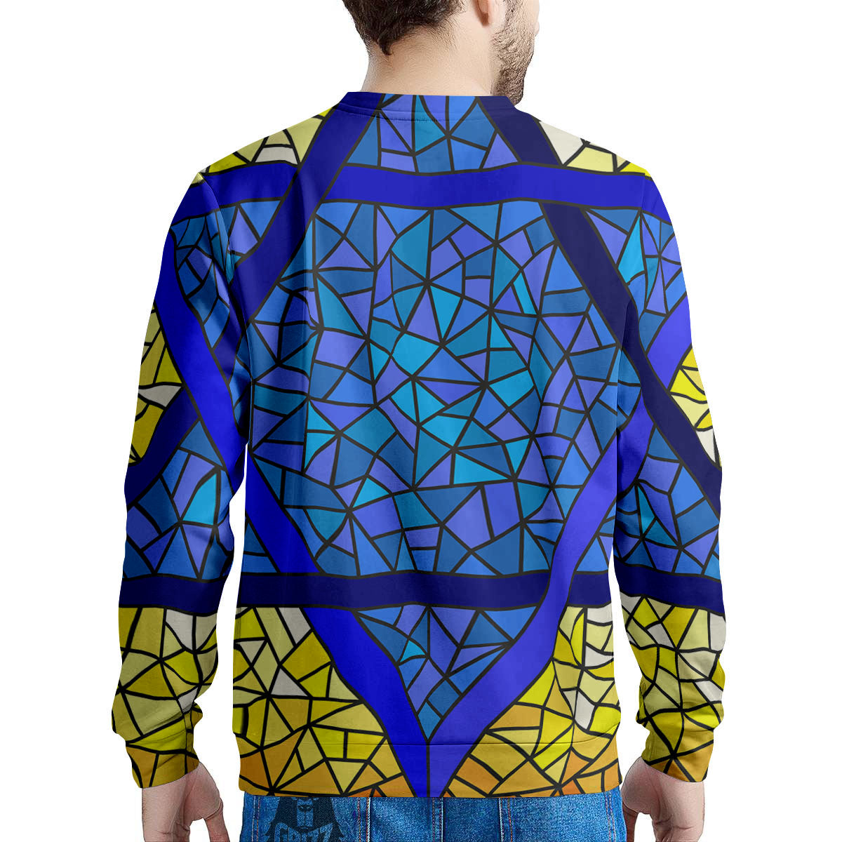 Star of David Stained Glass Print Men's Sweatshirt-grizzshop