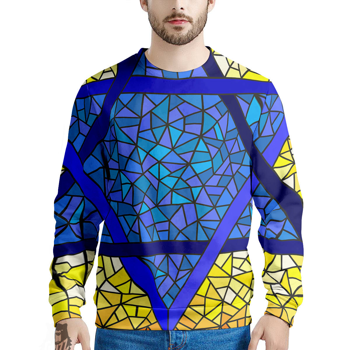 Star of David Stained Glass Print Men's Sweatshirt-grizzshop