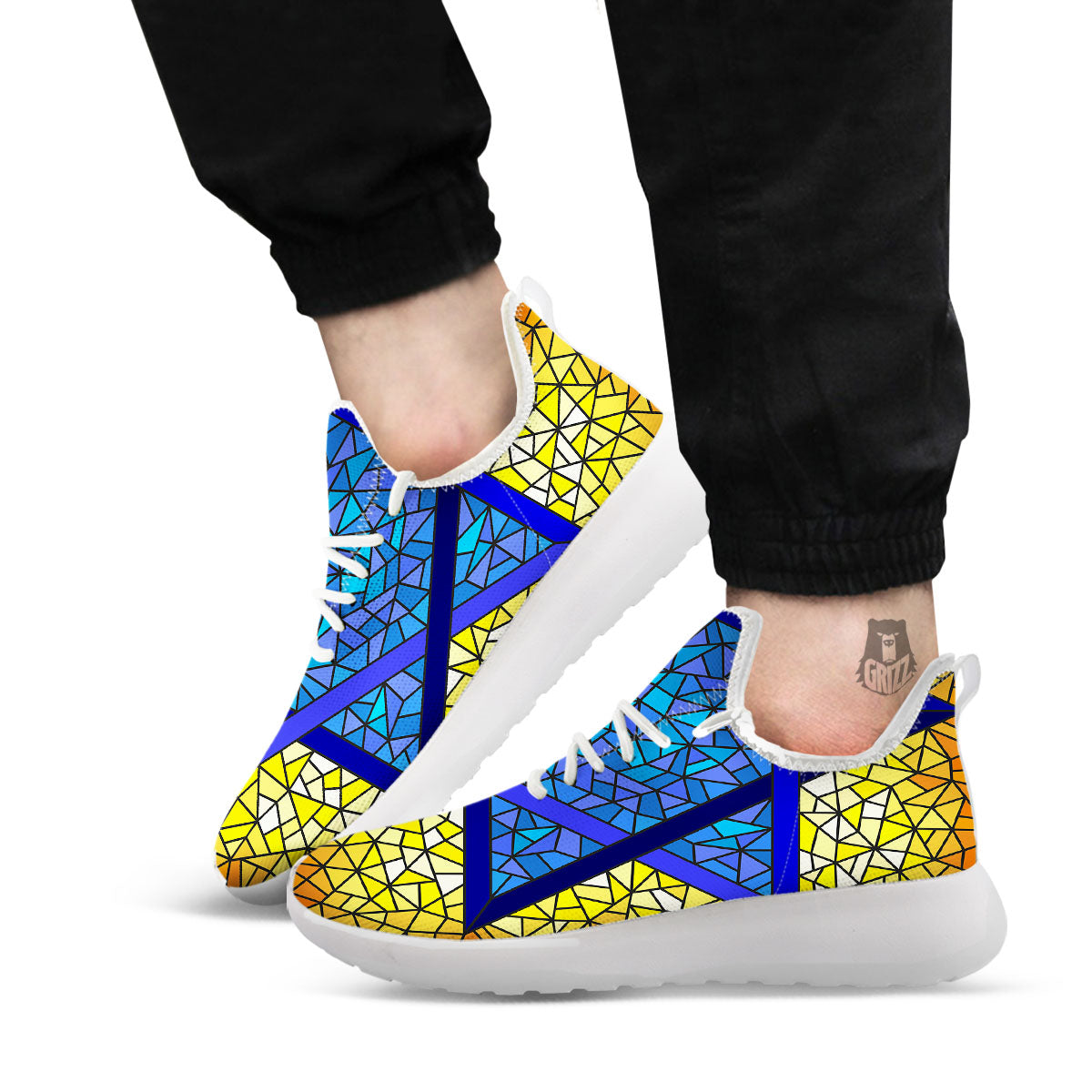 Star of David Stained Glass Print White Athletic Shoes-grizzshop