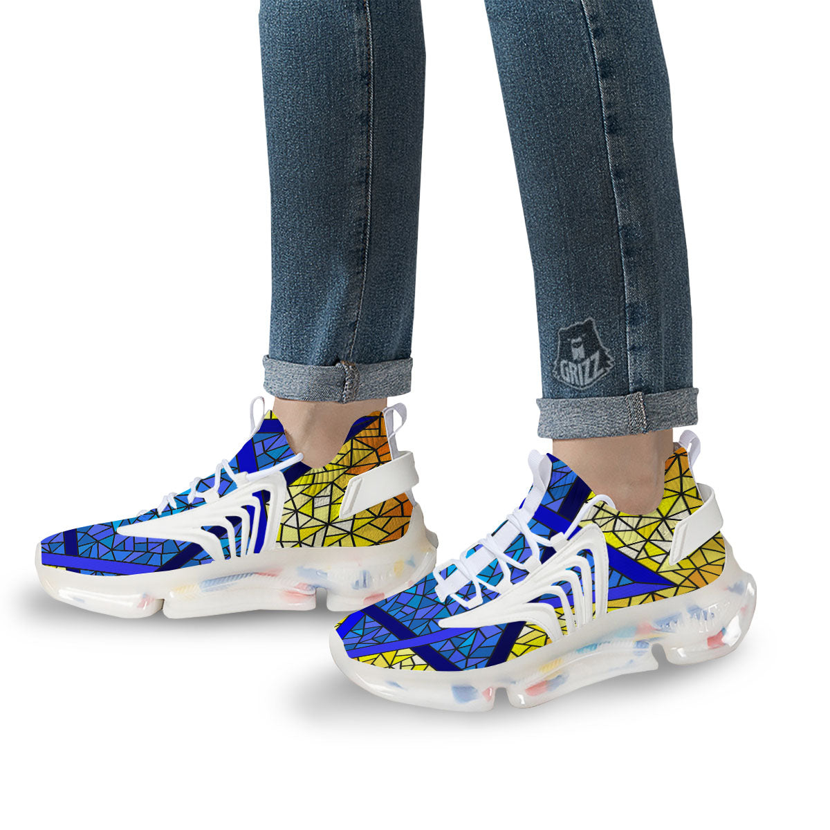 Star of David Stained Glass Print White Gym Shoes-grizzshop