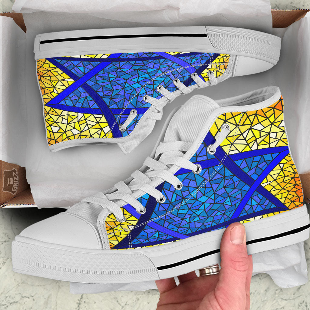 Star of David Stained Glass Print White High Top Shoes-grizzshop