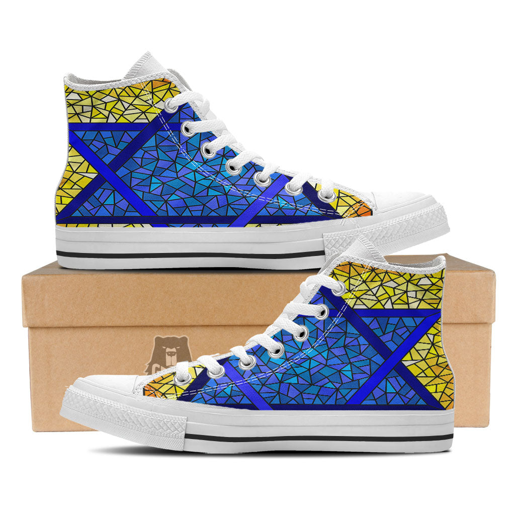 Star of David Stained Glass Print White High Top Shoes-grizzshop