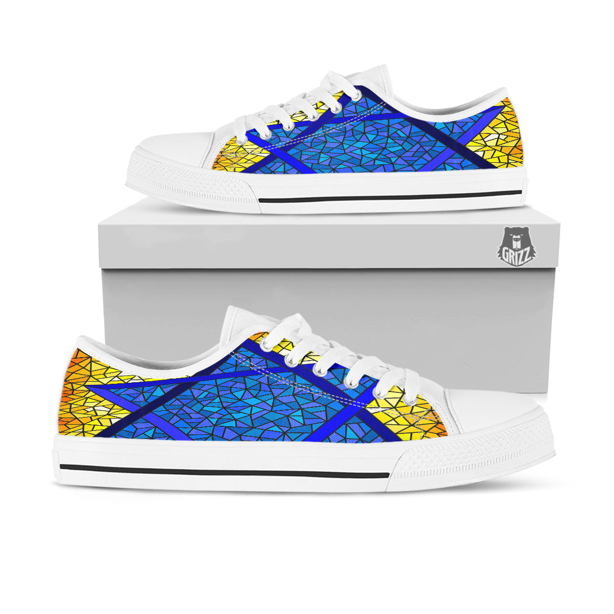 Star of David Stained Glass Print White Low Top Shoes-grizzshop