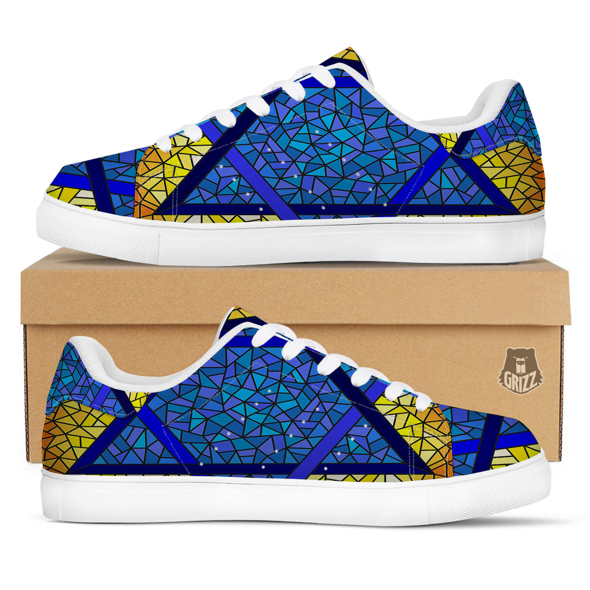 Star of David Stained Glass Print White Low Top Sneakers-grizzshop