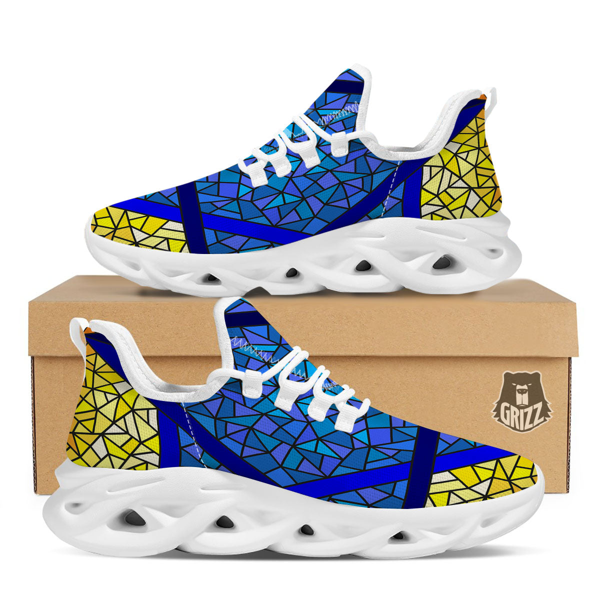Star of David Stained Glass Print White Running Shoes-grizzshop