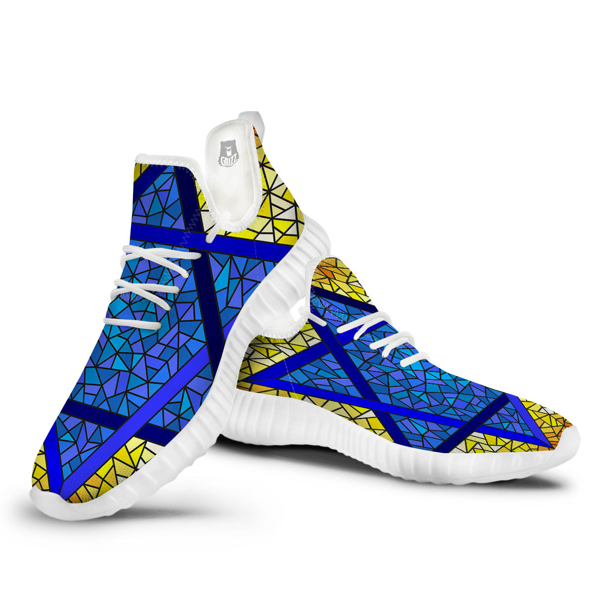 Star of David Stained Glass Print White Walking Shoes-grizzshop