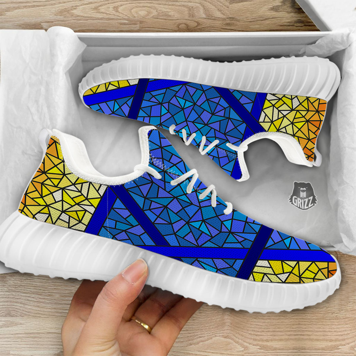 Star of David Stained Glass Print White Walking Shoes-grizzshop