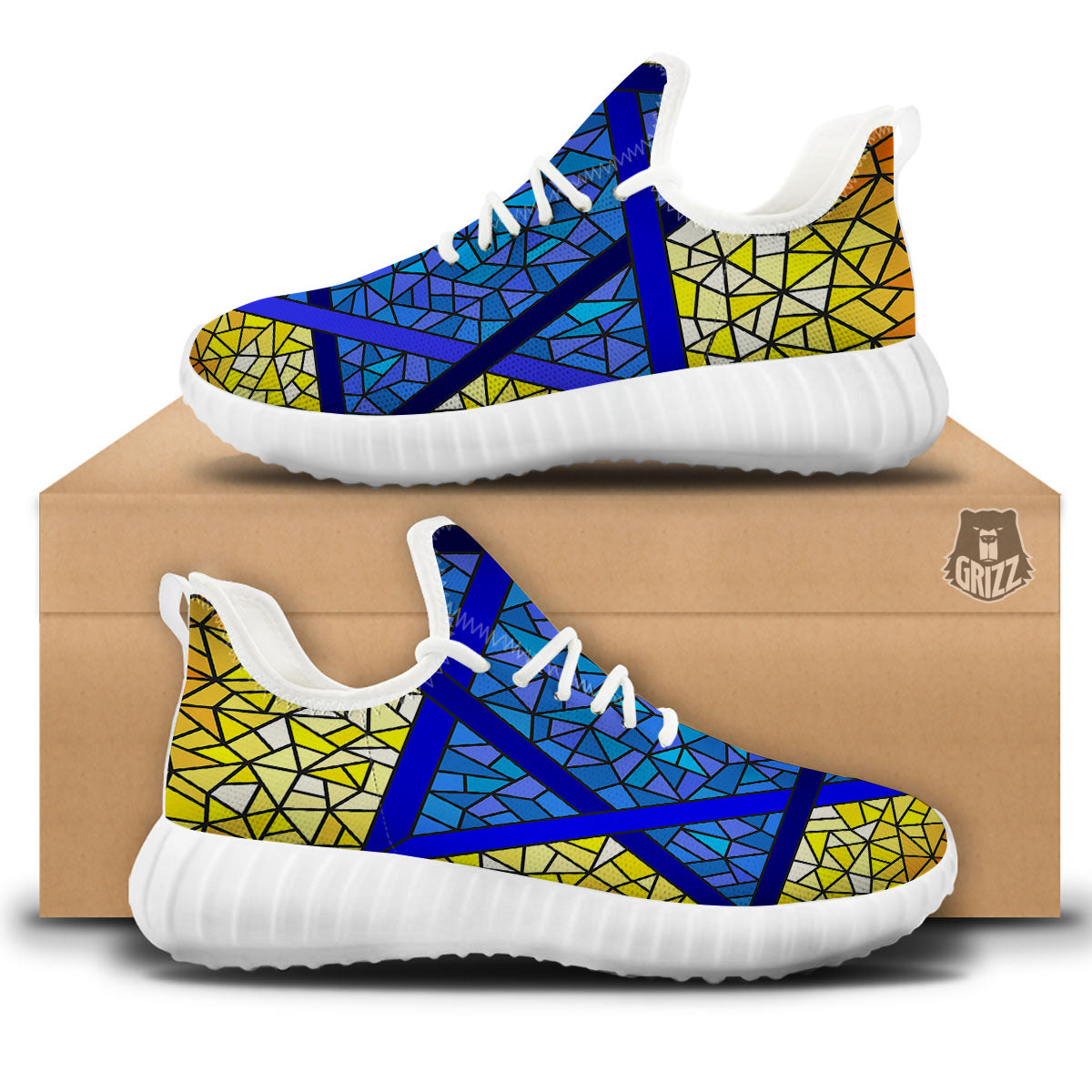 Star of David Stained Glass Print White Walking Shoes-grizzshop