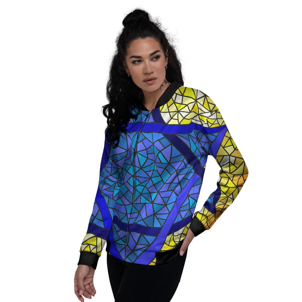 Star of David Stained Glass Print Women's Bomber Jacket-grizzshop