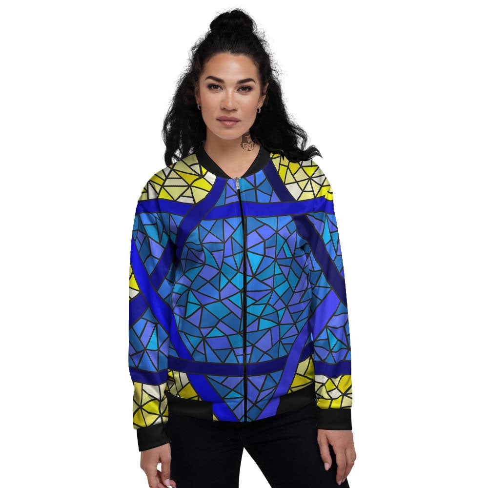 Star of David Stained Glass Print Women's Bomber Jacket-grizzshop