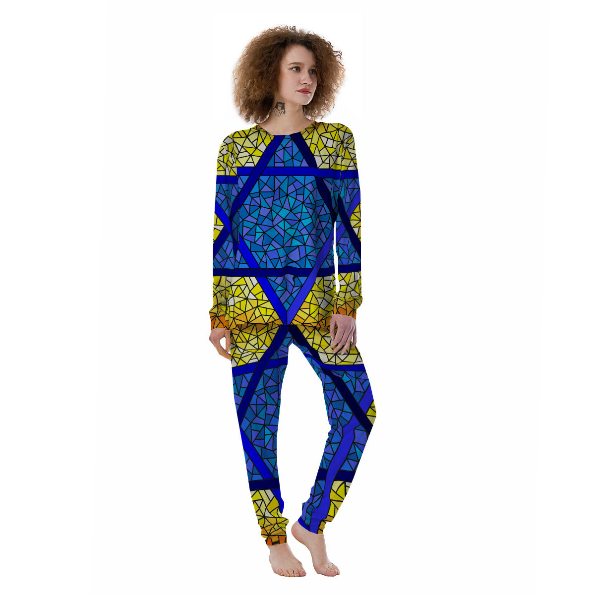 Star of David Stained Glass Print Women's Pajamas-grizzshop