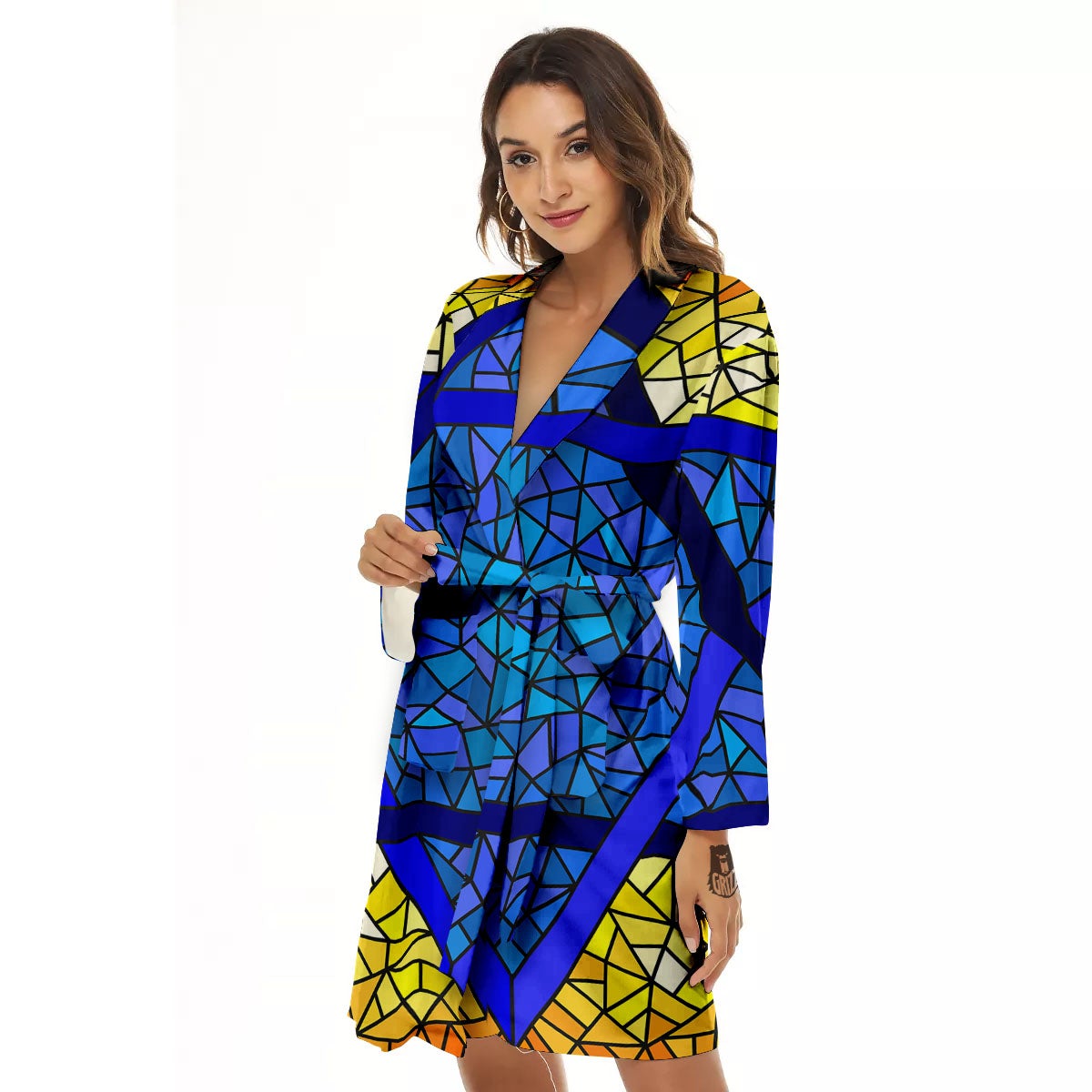 Star of David Stained Glass Print Women's Robe-grizzshop