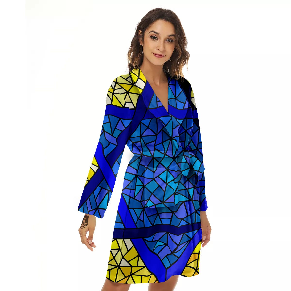 Star of David Stained Glass Print Women's Robe-grizzshop