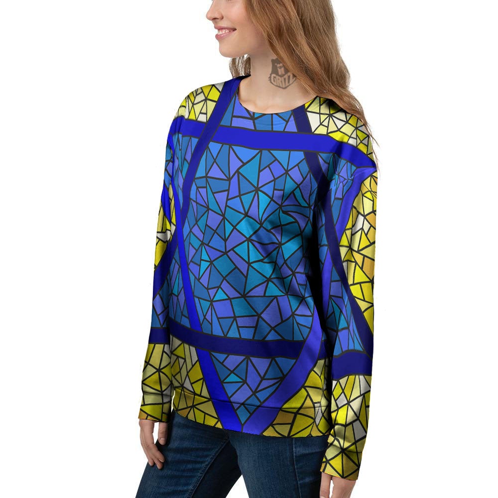 Star of David Stained Glass Print Women's Sweatshirt-grizzshop
