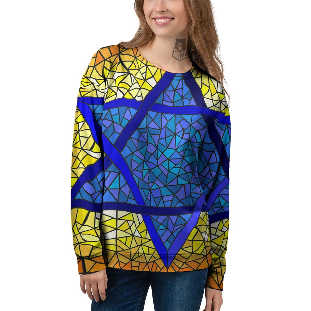 Star of David Stained Glass Print Women's Sweatshirt-grizzshop