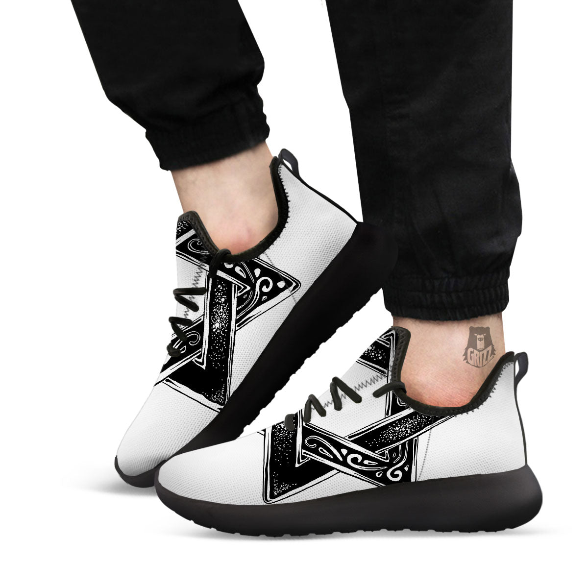 Star of David White And Black Print Black Athletic Shoes-grizzshop