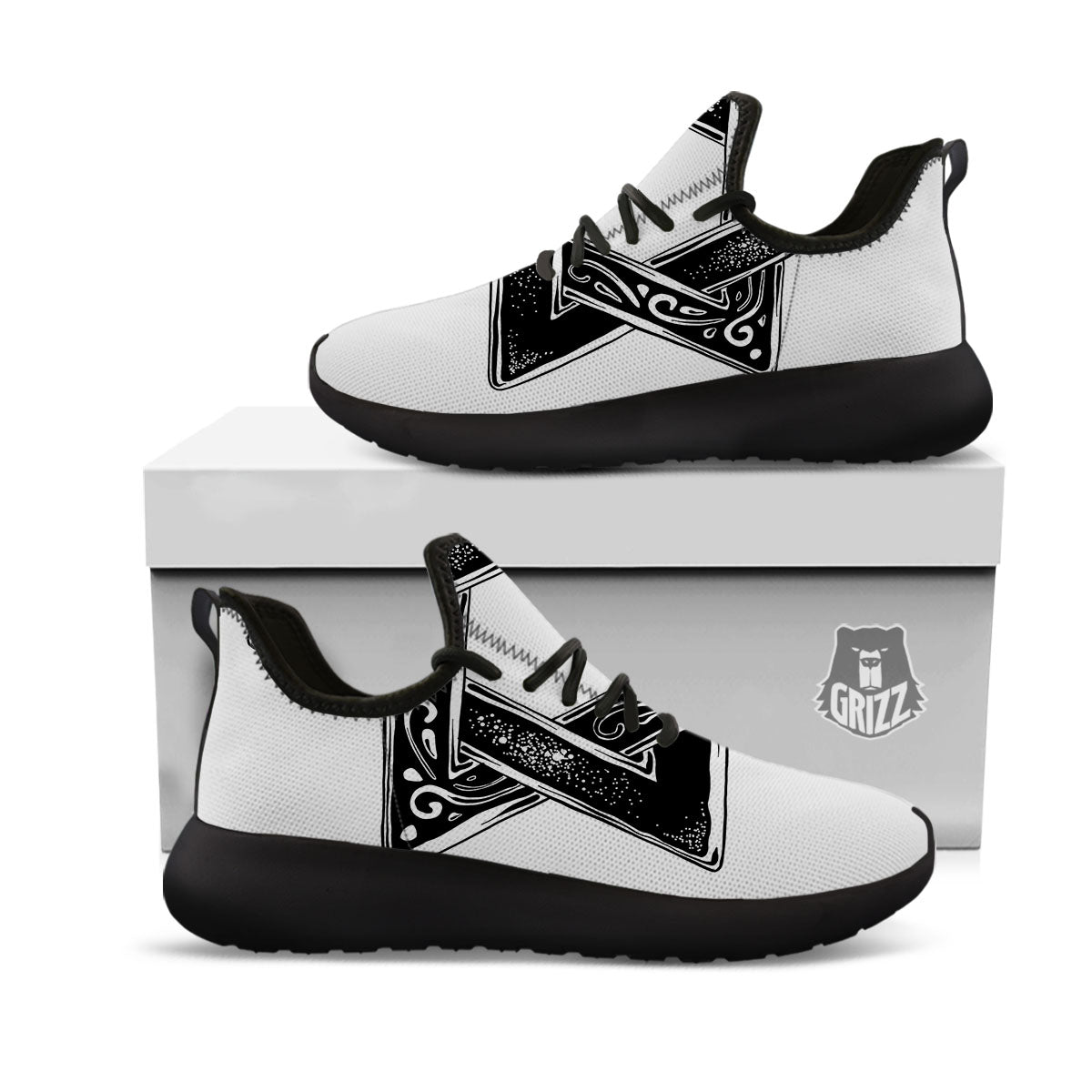 Star of David White And Black Print Black Athletic Shoes-grizzshop