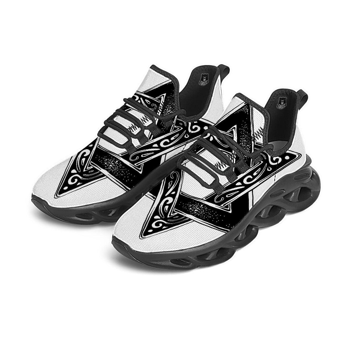 Star of David White And Black Print Black Running Shoes-grizzshop