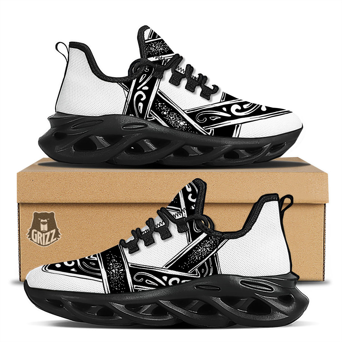 Star of David White And Black Print Black Running Shoes-grizzshop