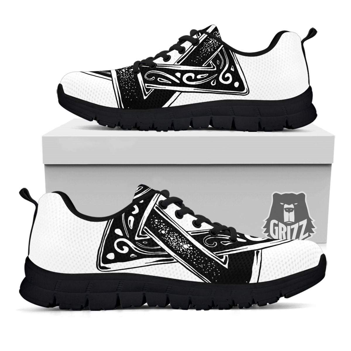 Star of David White And Black Print Black Sneaker-grizzshop