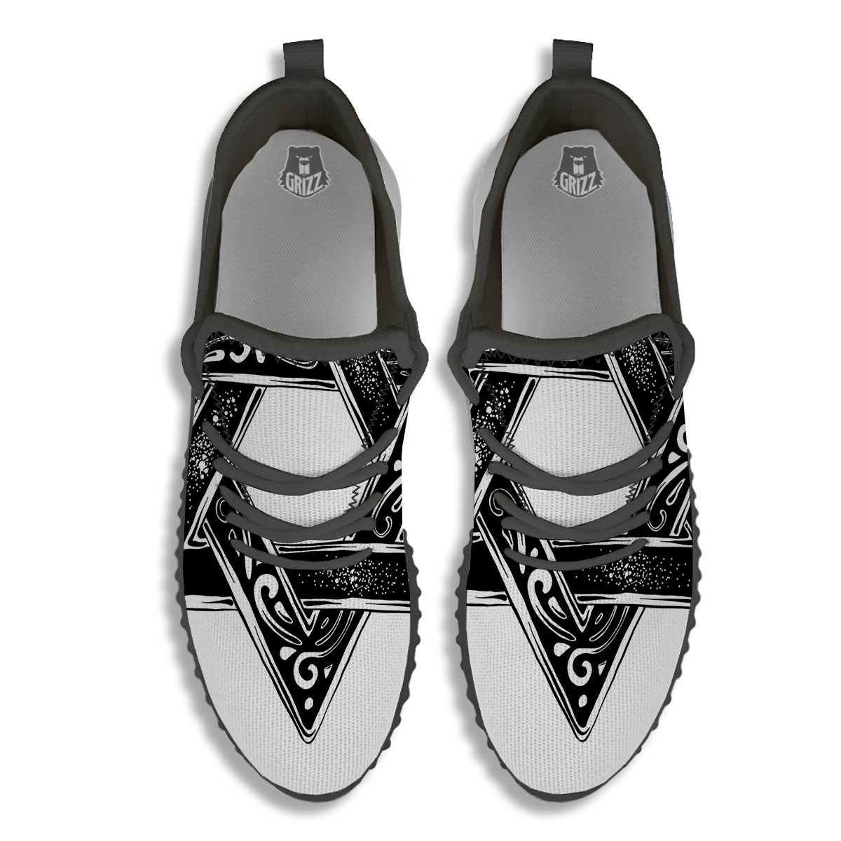 Star of David White And Black Print Black Walking Shoes-grizzshop