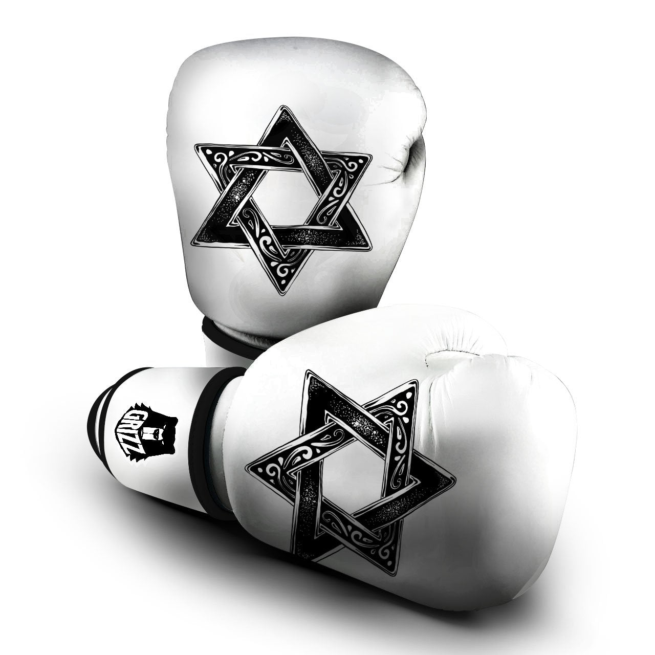 Star of David White And Black Print Boxing Gloves-grizzshop