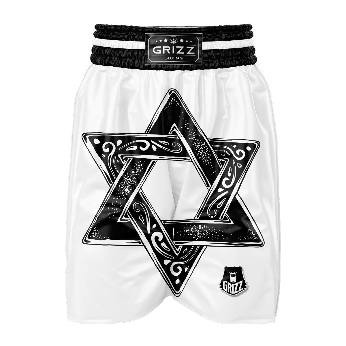 Star of David White And Black Print Boxing Shorts-grizzshop