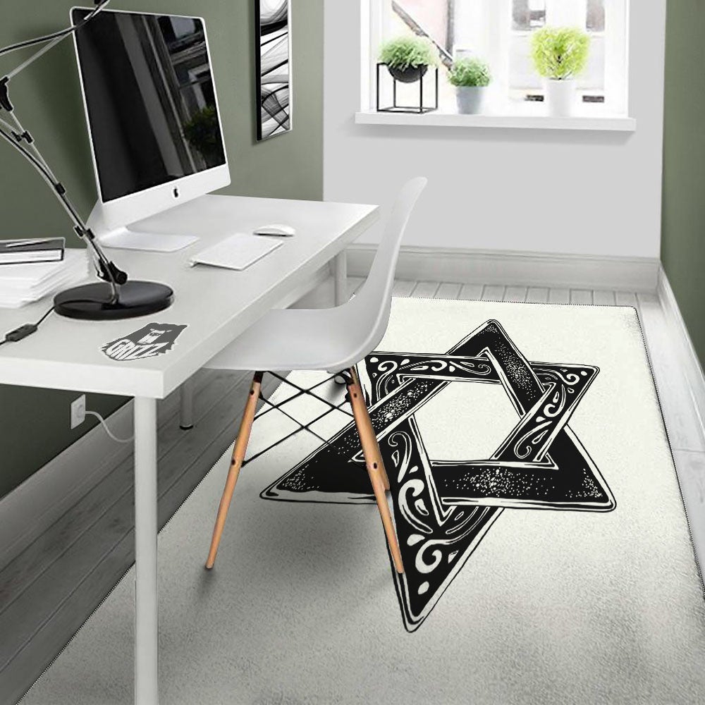 Star of David White And Black Print Floor Mat-grizzshop