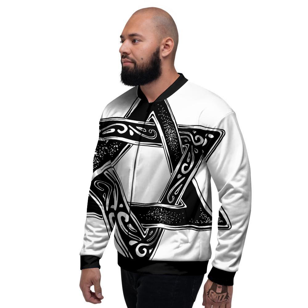 Star of David White And Black Print Men's Bomber Jacket-grizzshop