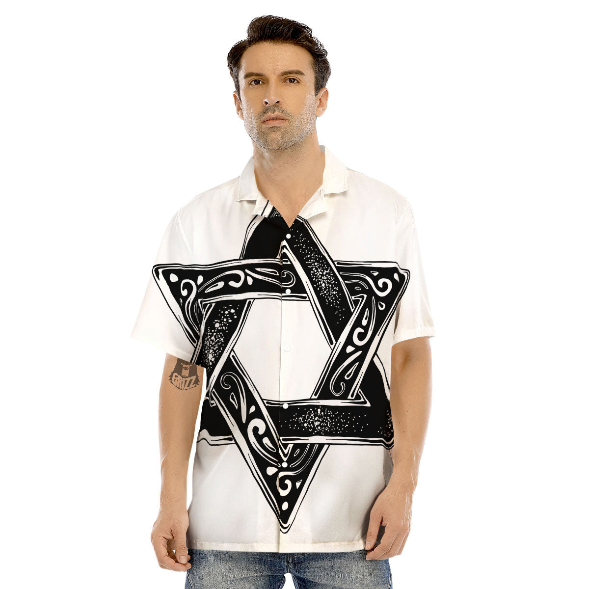 Star of David White And Black Print Men's Hawaiian Shirt-grizzshop
