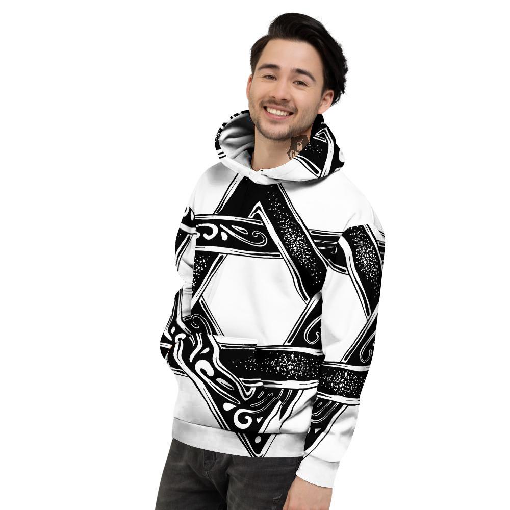 Star of David White And Black Print Men's Hoodie-grizzshop