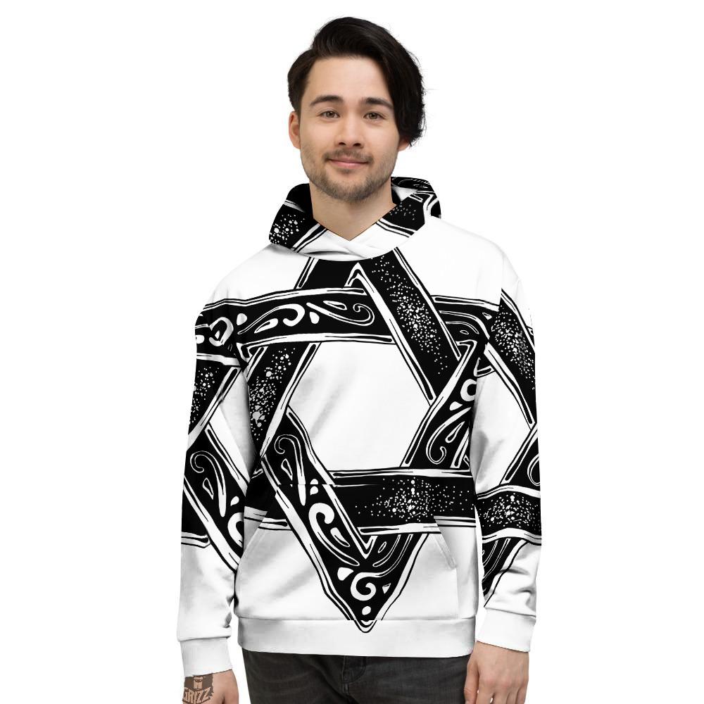 Star of David White And Black Print Men's Hoodie-grizzshop