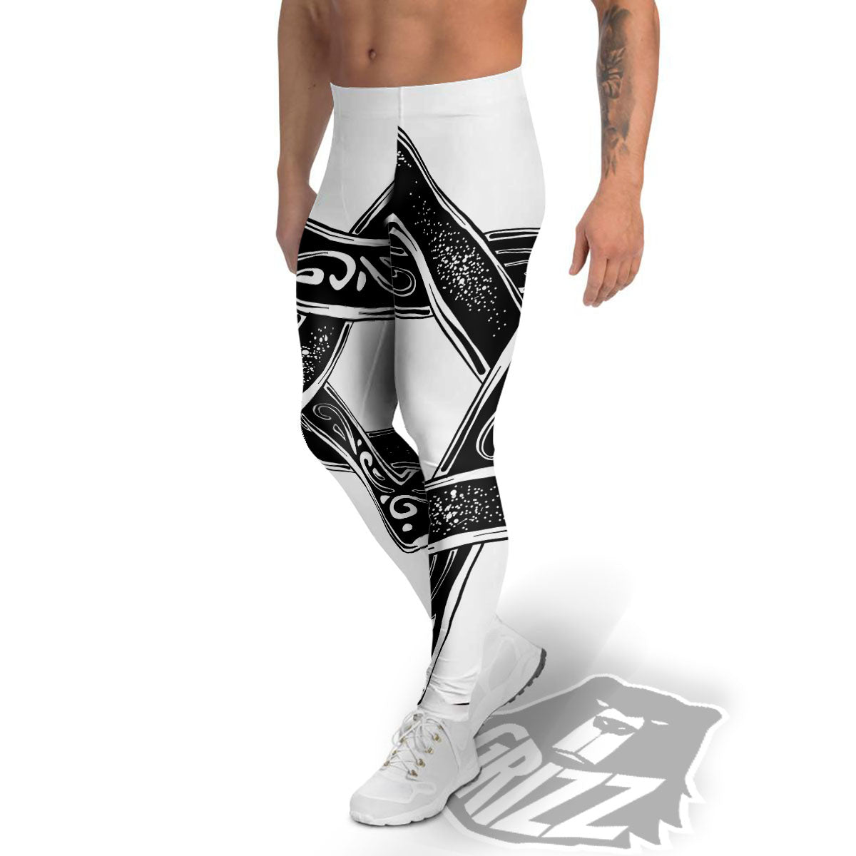 Star of David White And Black Print Men's Leggings-grizzshop
