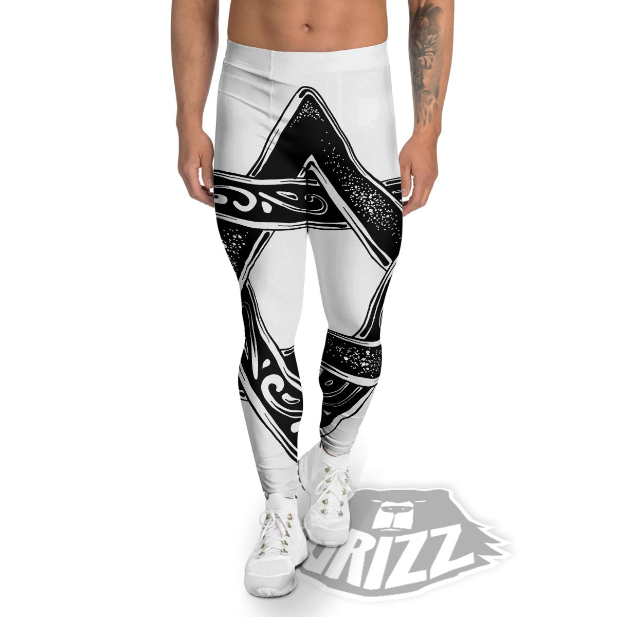 Star of David White And Black Print Men's Leggings-grizzshop