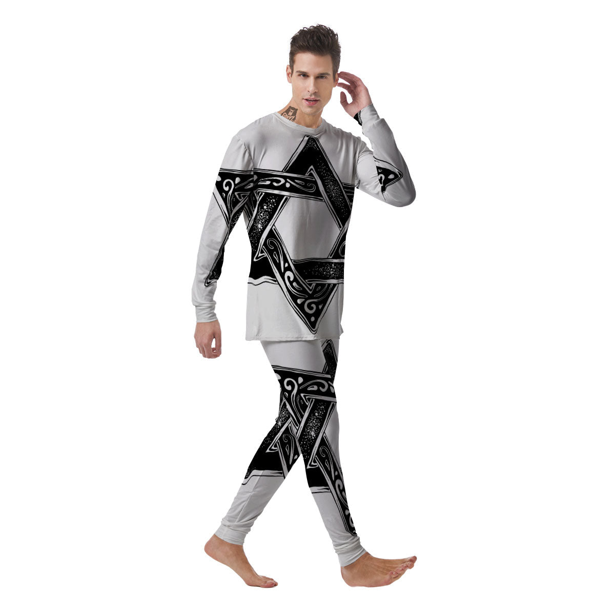 Star of David White And Black Print Men's Pajamas-grizzshop