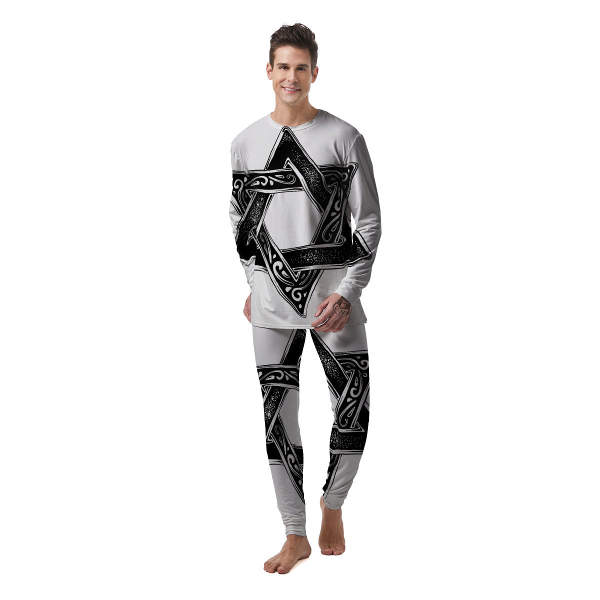 Star of David White And Black Print Men's Pajamas-grizzshop