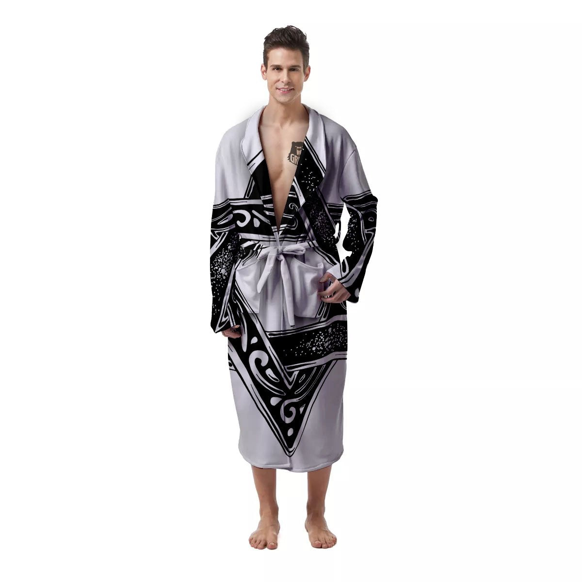 Star of David White And Black Print Men's Robe-grizzshop