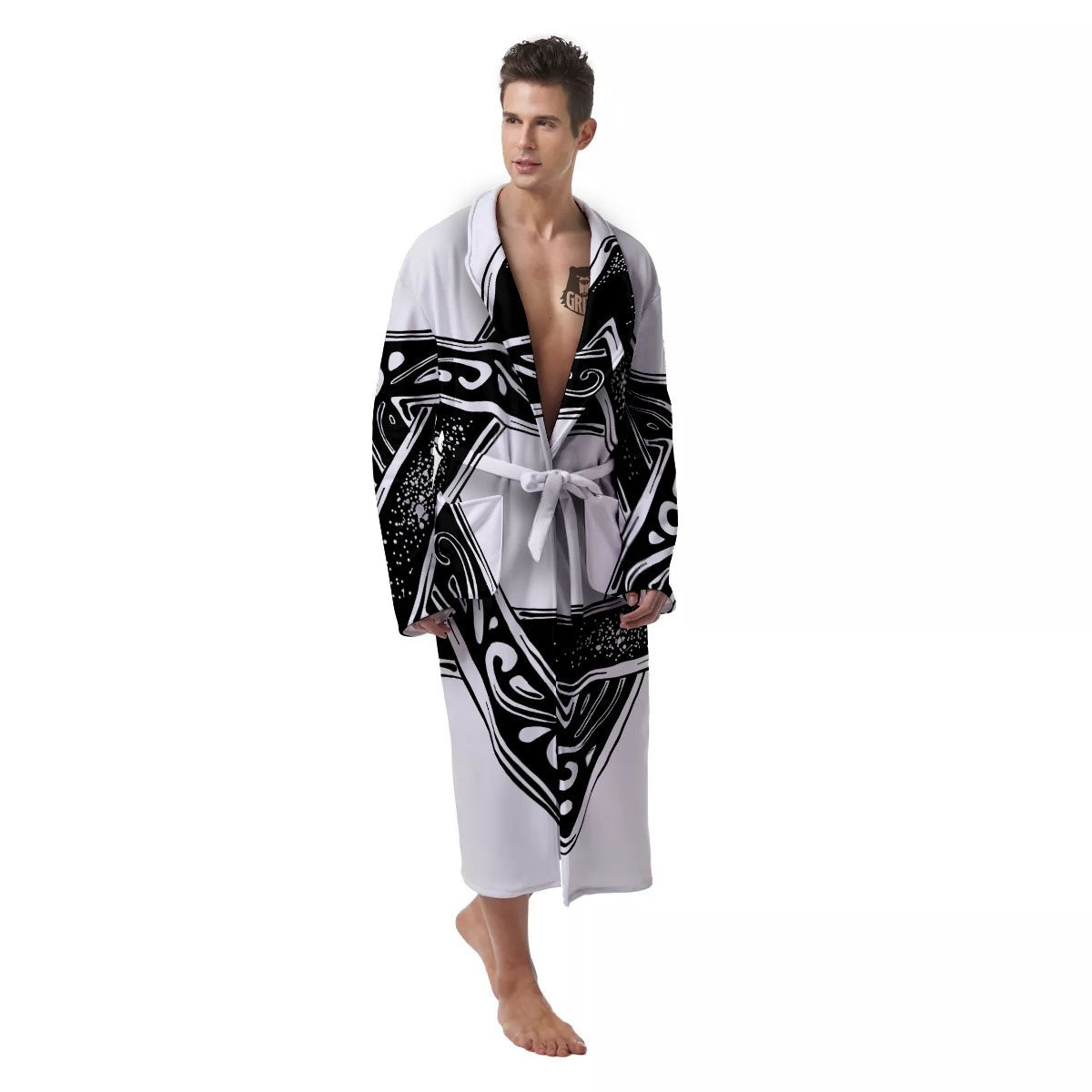Star of David White And Black Print Men's Robe-grizzshop