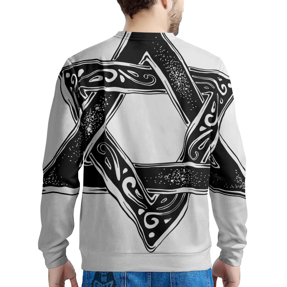 Star of David White And Black Print Men's Sweatshirt-grizzshop