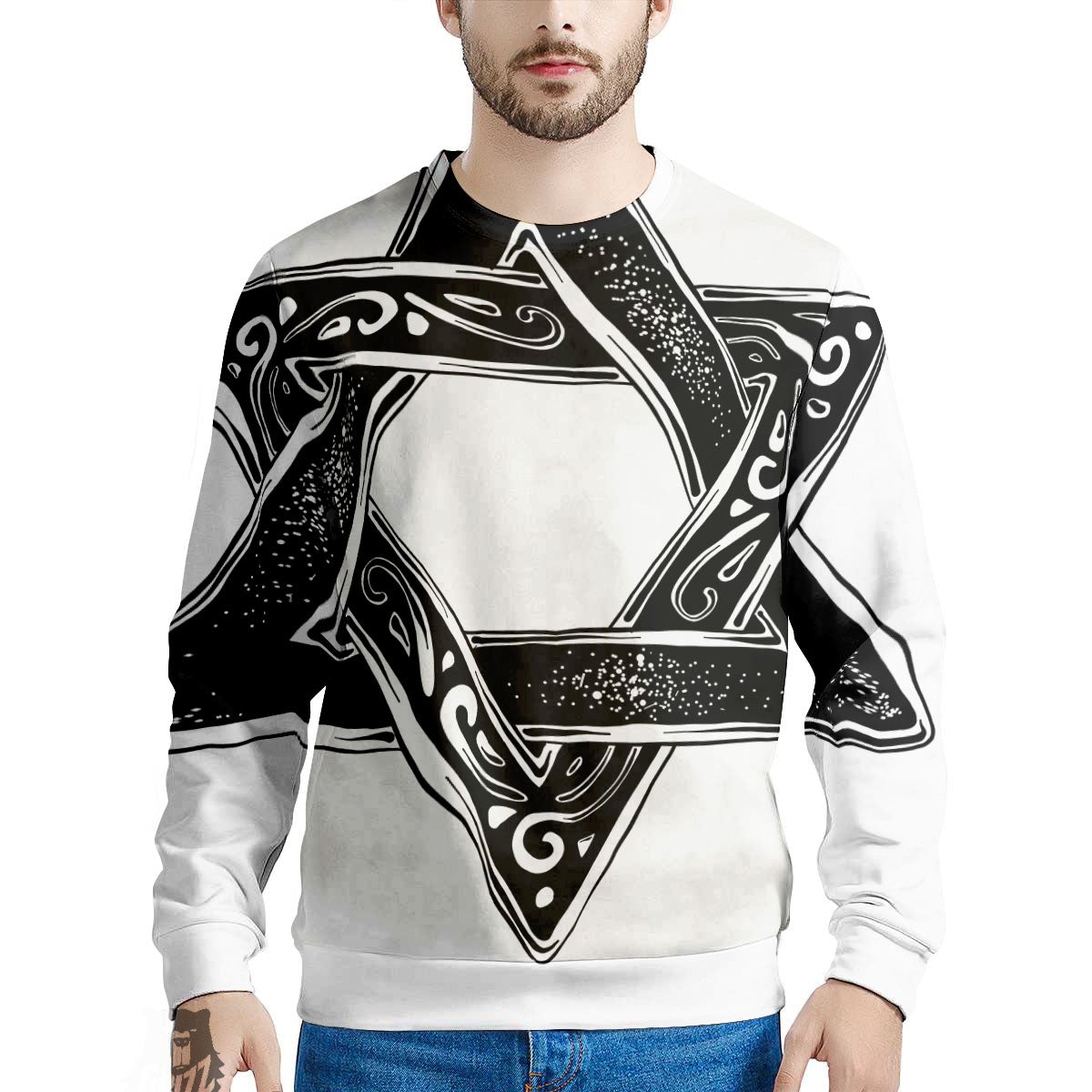 Star of David White And Black Print Men's Sweatshirt-grizzshop