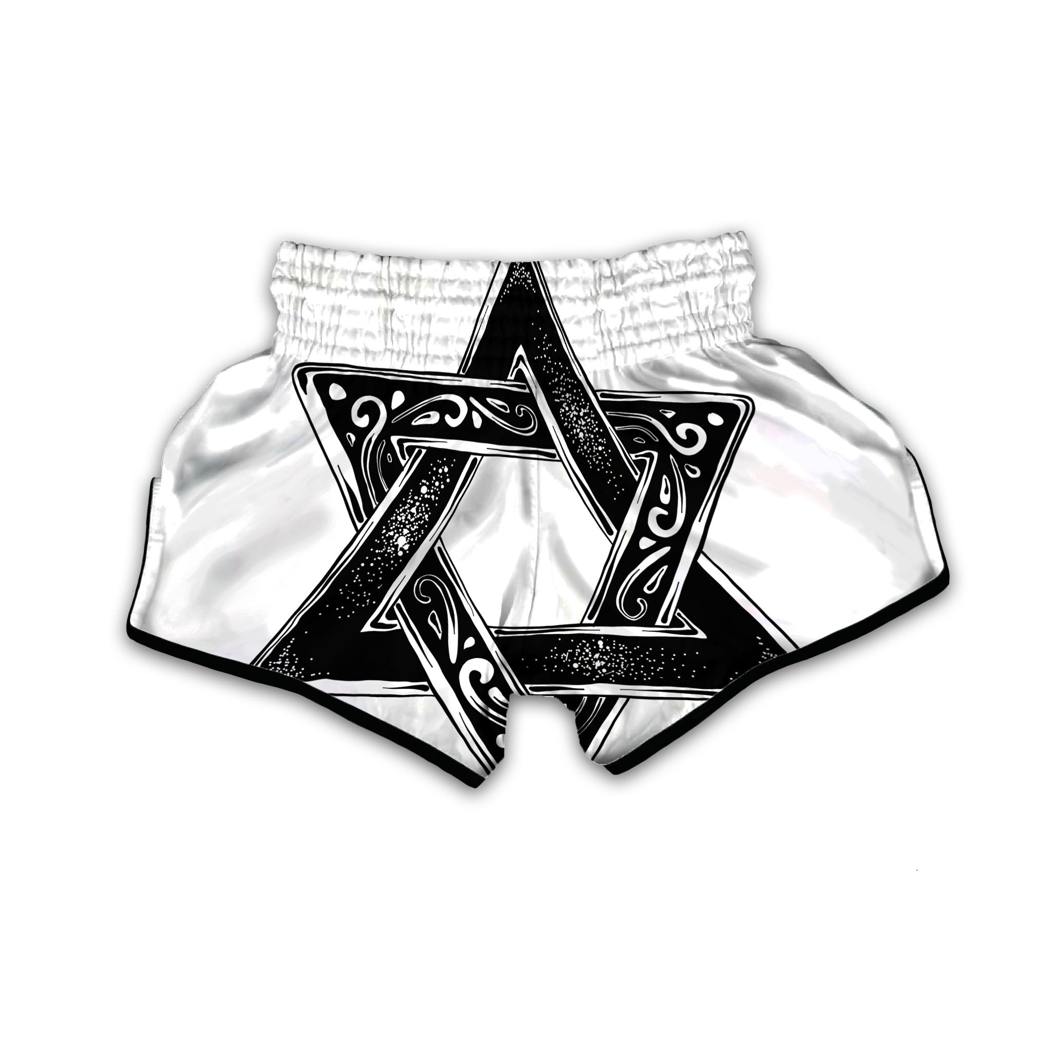 Star of David White And Black Print Muay Thai Boxing Shorts-grizzshop