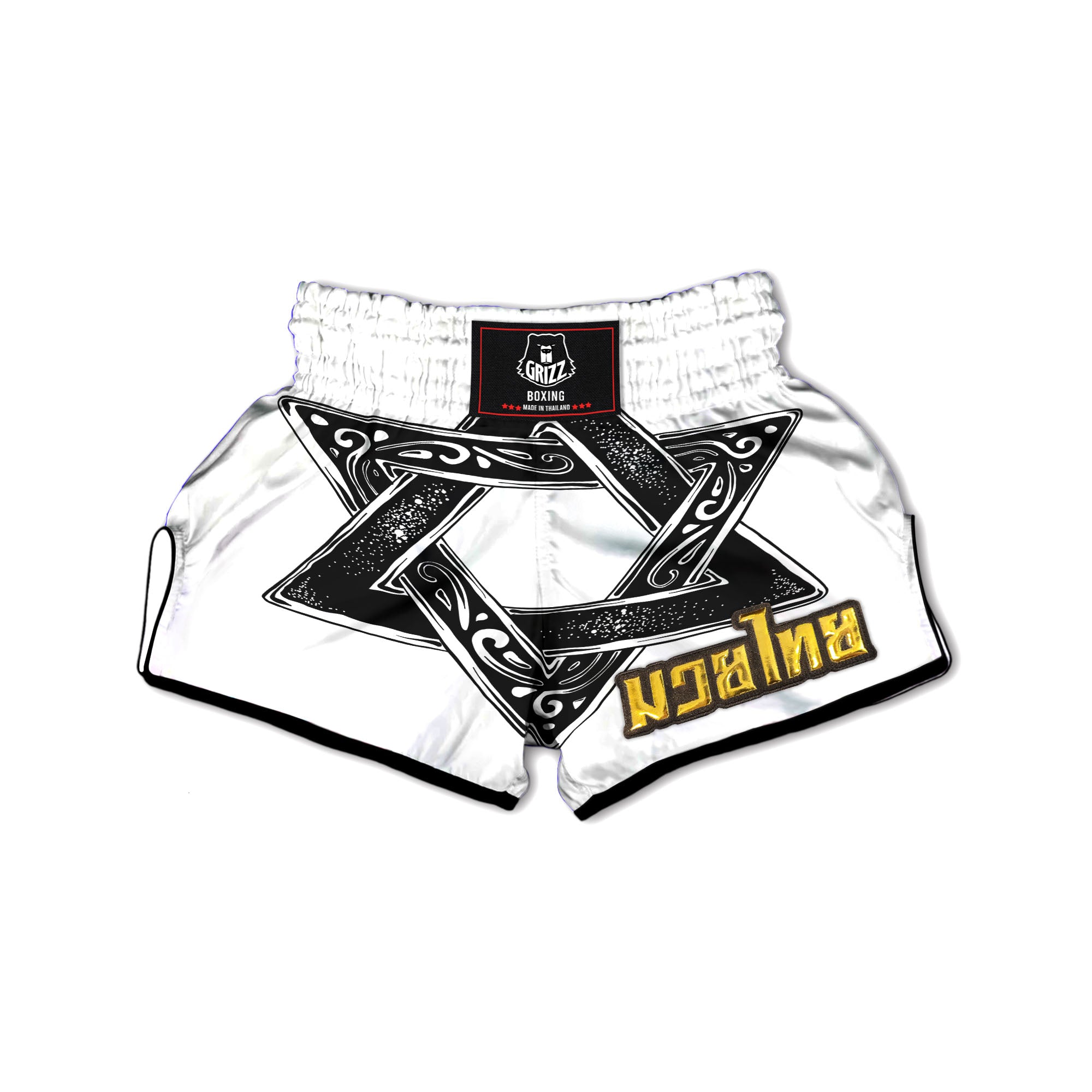 Star of David White And Black Print Muay Thai Boxing Shorts-grizzshop