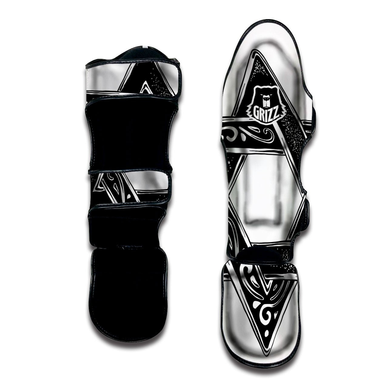 Star of David White And Black Print Muay Thai Shin Guards-grizzshop