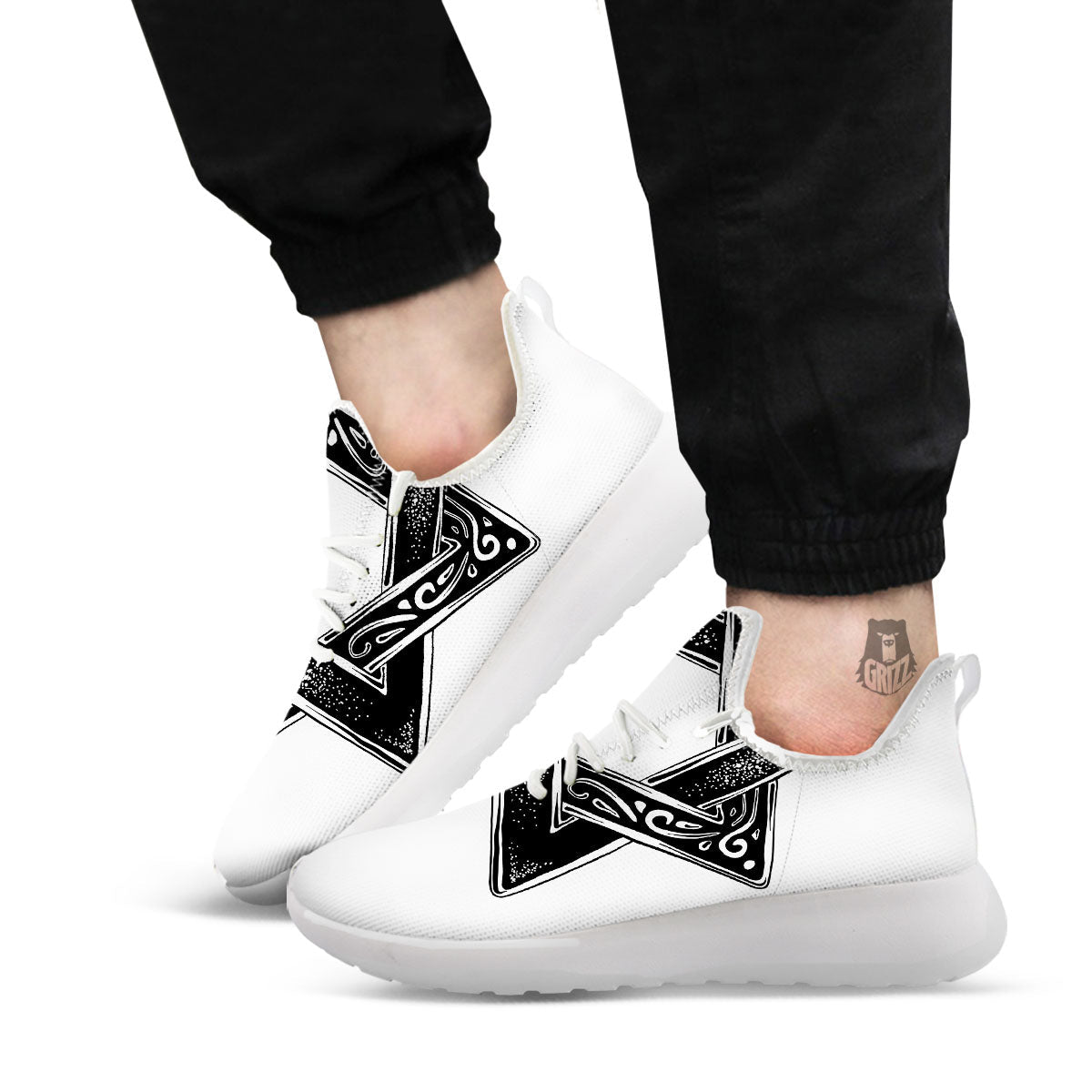 Star of David White And Black Print White Athletic Shoes-grizzshop